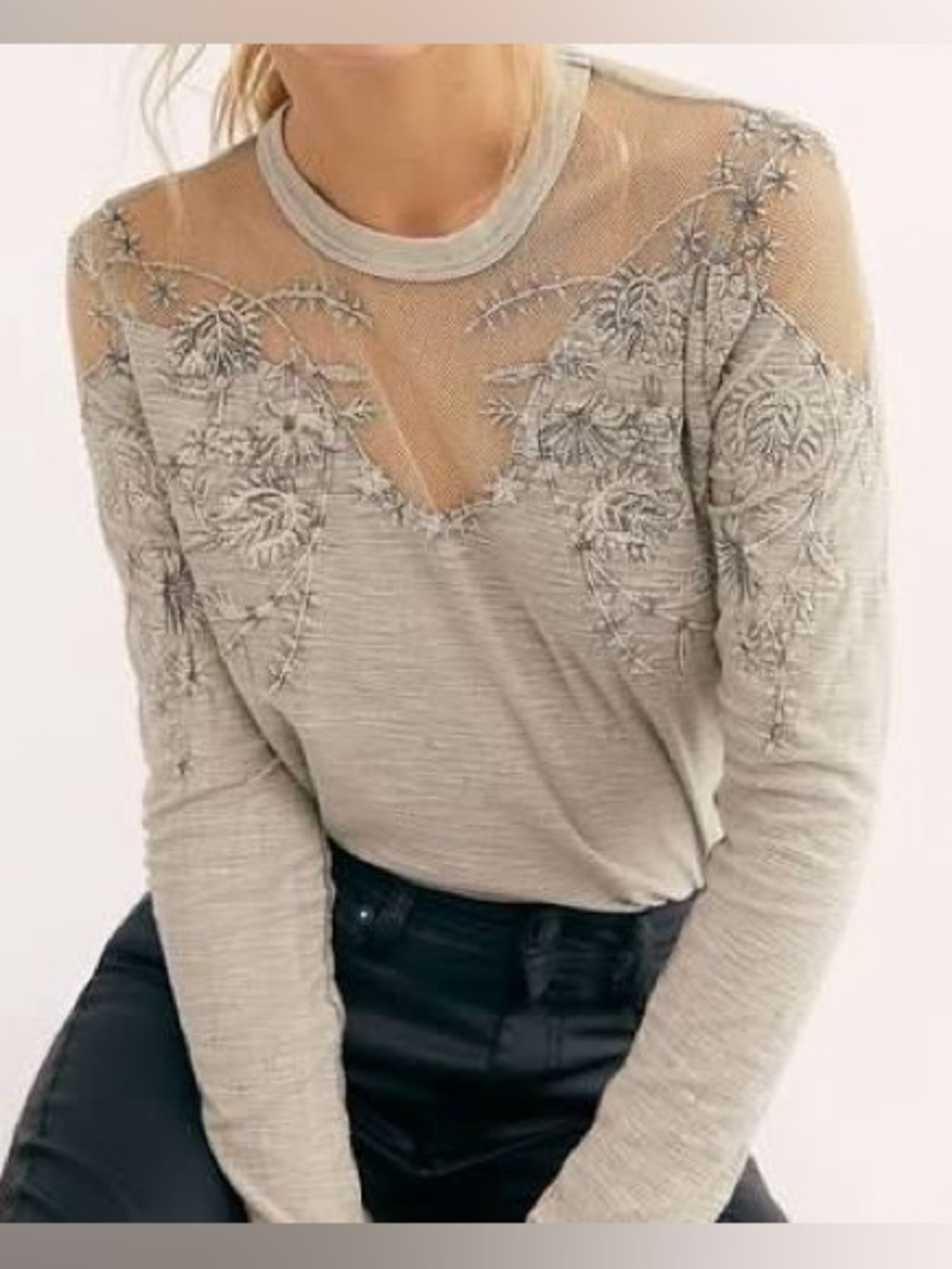Free People Micah Long Sleeve Embellished Top
